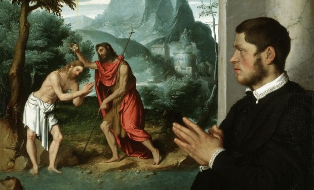 Moroni: Portrait of a gentleman with the Baptism of Christ